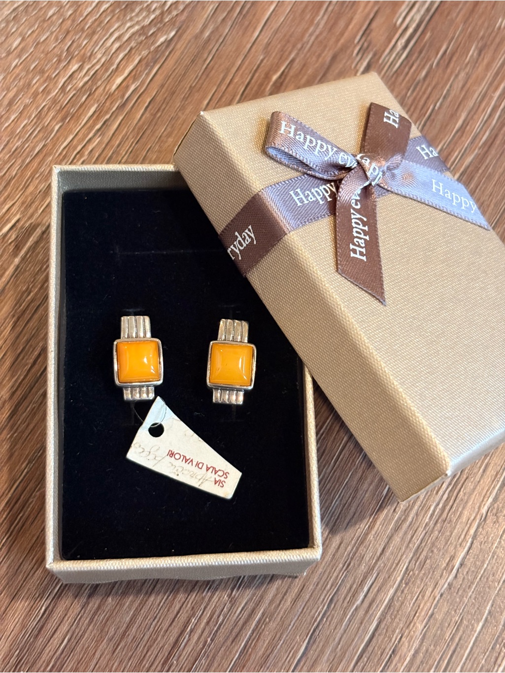 Sterling Silver Men's Yellow Stones Cufflinks - Classic Square Design